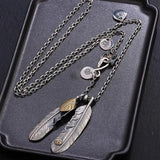 Feather Cross Silver Necklace Retro Style Sweater Chain