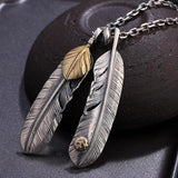 Feather Cross Silver Necklace Retro Style Sweater Chain