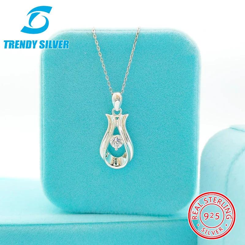Zircon 925 Silver Pendant Necklace Light Minority Collarbone Necklace