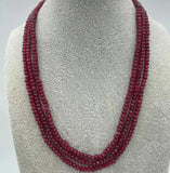 3-Row 2X4mm Dark Red Sapphire Beads Necklace