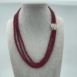 3-Row 2X4mm Dark Red Sapphire Beads Necklace
