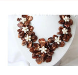 Baroque Freshwater Pearl Coffee Shell Flower Leather Necklace