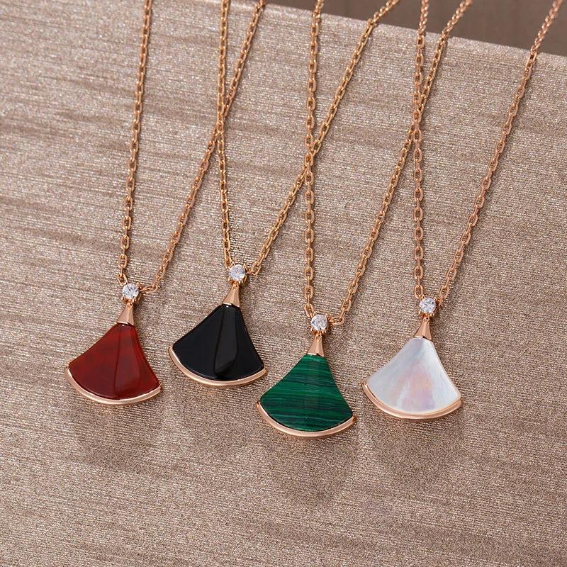 Sterling Silver Carnelian Mother-of-Pearl Fan Pendant Necklace
