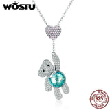 925 Sterling Silver Bears & Heart Pendant Choker Necklace