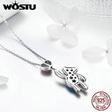 925 Sterling Silver Bears & Heart Pendant Choker Necklace