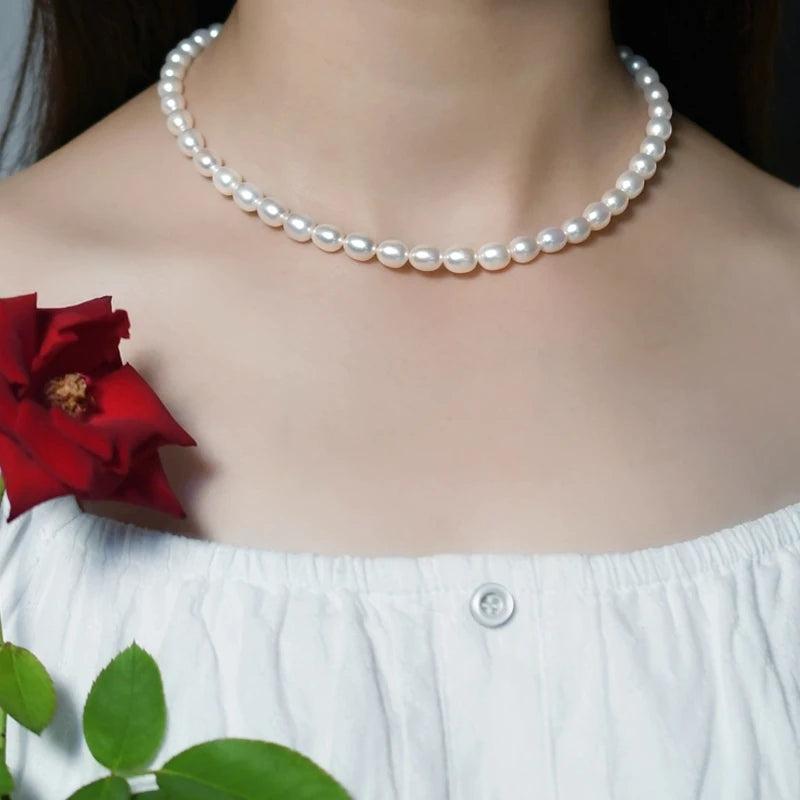 Freshwater Pearl Choker Necklace with 925 Silver Clasp