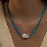 Turquoises Choker Necklace Baroque Pearl Charm Short Necklace