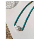 Turquoises Choker Necklace Baroque Pearl Charm Short Necklace