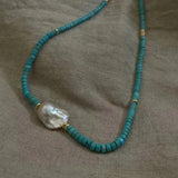 Turquoises Choker Necklace Baroque Pearl Charm Short Necklace