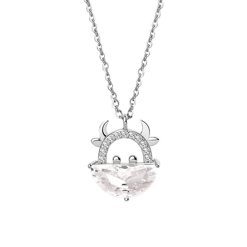 S925 Sterling Silver Cow Necklace Zircon Pendant