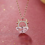 S925 Sterling Silver Cow Necklace Zircon Pendant