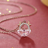S925 Sterling Silver Cow Necklace Zircon Pendant
