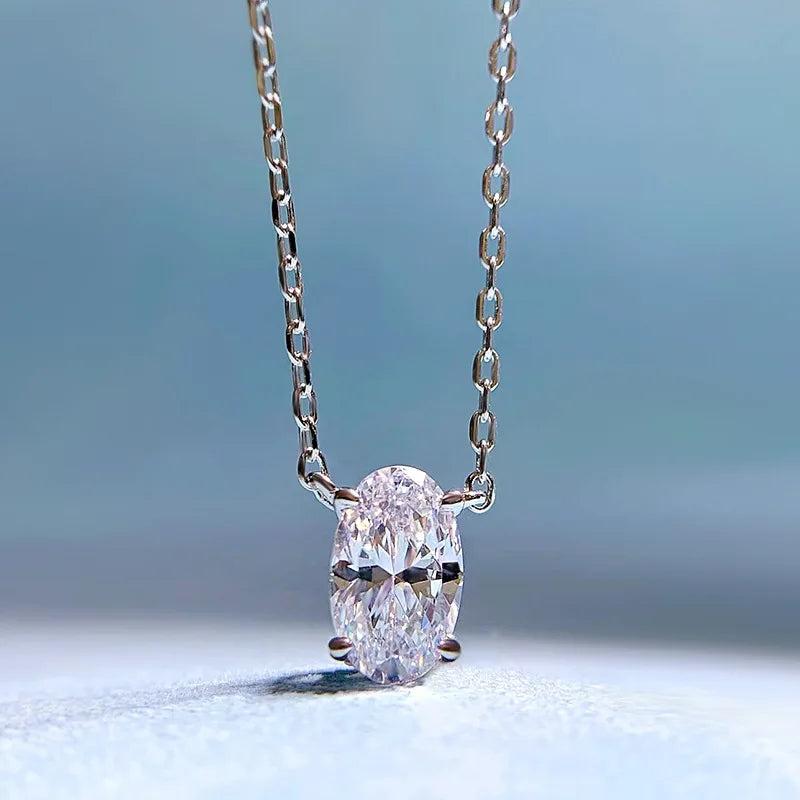 925 Silver Oval Cut Diamond Pendant Necklace 18K Plated