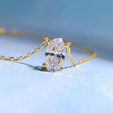 925 Silver Oval Cut Diamond Pendant Necklace 18K Plated