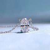 925 Silver Oval Cut Diamond Pendant Necklace 18K Plated