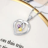 925 Sterling Silver Heart Necklace with 2 Birthstones & Engraved Name