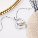 925 Sterling Silver Heart Necklace with 2 Birthstones & Engraved Name