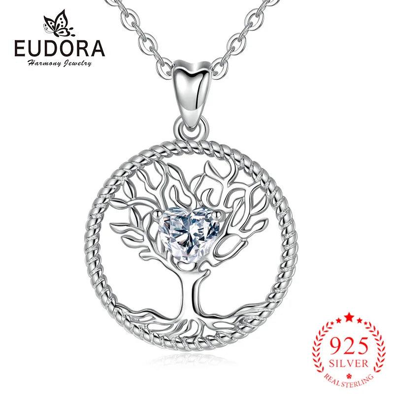 Eudora Silver Tree Necklace with Crystal Pendant