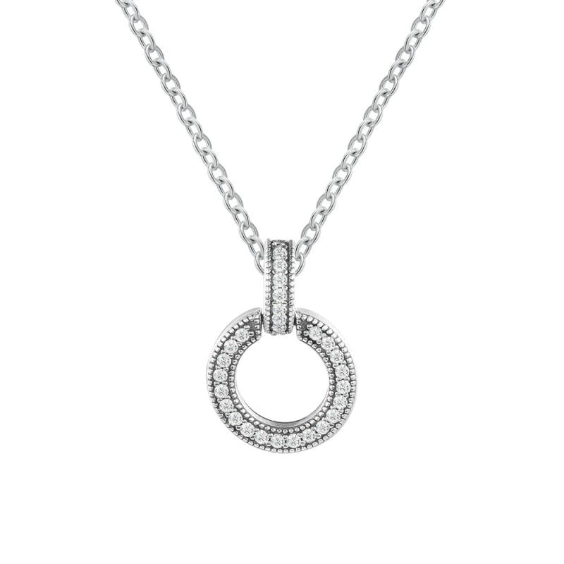 Double Circle Pendant Necklace Collier Long Chain Real Silver S925