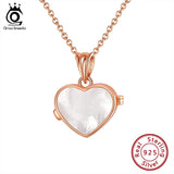 Rose 925 Silver Heart Shape Pearl Necklace for Women