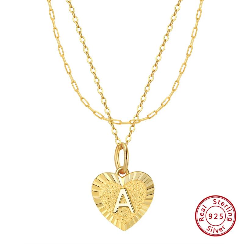 925 Silver Initial Heart Necklace 14K Chain SN305