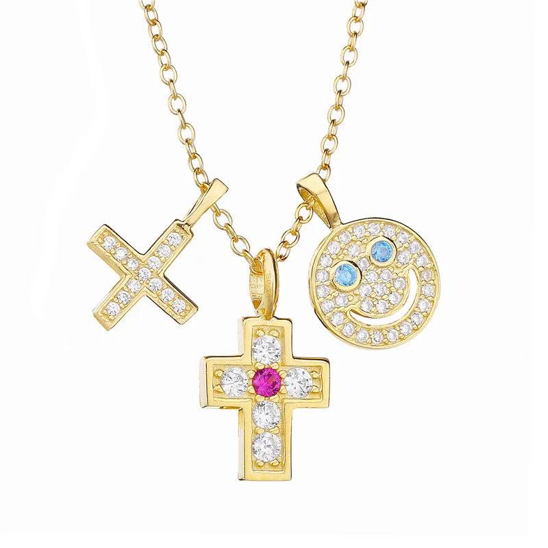 925 Silver Star Cross DIY 3 Pendant Necklace Women Party Jewelry
