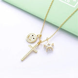 925 Silver Star Cross DIY 3 Pendant Necklace Women Party Jewelry