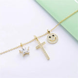925 Silver Star Cross DIY 3 Pendant Necklace Women Party Jewelry