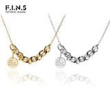 F.I.N.S S925 Silver Necklace Small Round Tag Thick Chain Pendant Punk Clavicle
