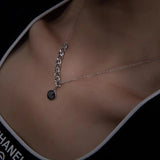 F.I.N.S S925 Silver Necklace Small Round Tag Thick Chain Pendant Punk Clavicle