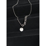 F.I.N.S S925 Silver Necklace Small Round Tag Thick Chain Pendant Punk Clavicle