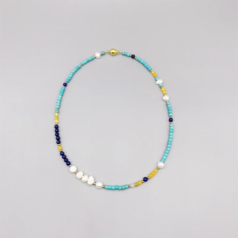 Lapis Agate Turquoise Necklace with Pearls