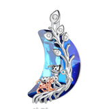 Eudora Spotty Dogs Necklace Moon Pendant Crystal Silver Jewelry
