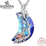 Eudora Spotty Dogs Necklace Moon Pendant Crystal Silver Jewelry