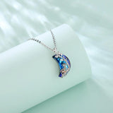 Eudora Spotty Dogs Necklace Moon Pendant Crystal Silver Jewelry
