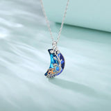 Eudora Spotty Dogs Necklace Moon Pendant Crystal Silver Jewelry