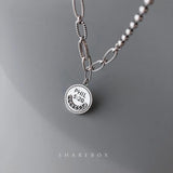 S925 Silver Round Letter Necklace Vintage Jewelry Girls