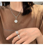S925 Silver Round Letter Necklace Vintage Jewelry Girls