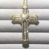 925 Silver Jesus Cross Pendant Necklace Simulated Diamond 14K