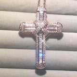 925 Silver Jesus Cross Pendant Necklace Simulated Diamond 14K