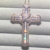 925 Silver Jesus Cross Pendant Necklace Simulated Diamond 14K