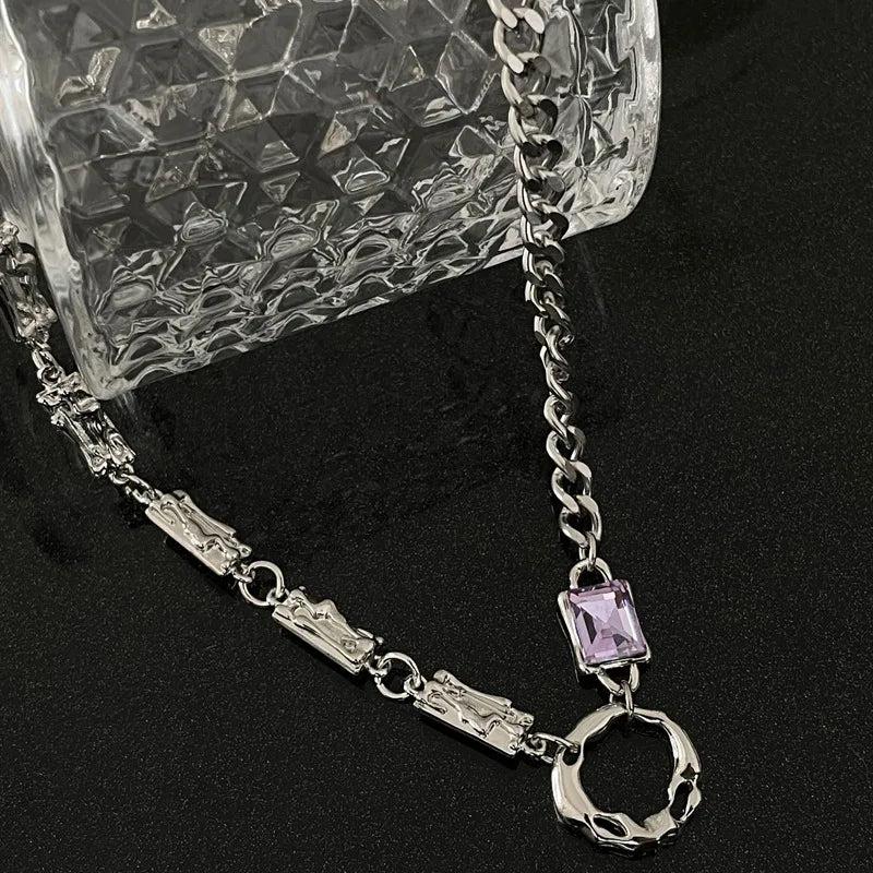 Purple Diamond Circle Necklace- Women's Sweet Wind Collar