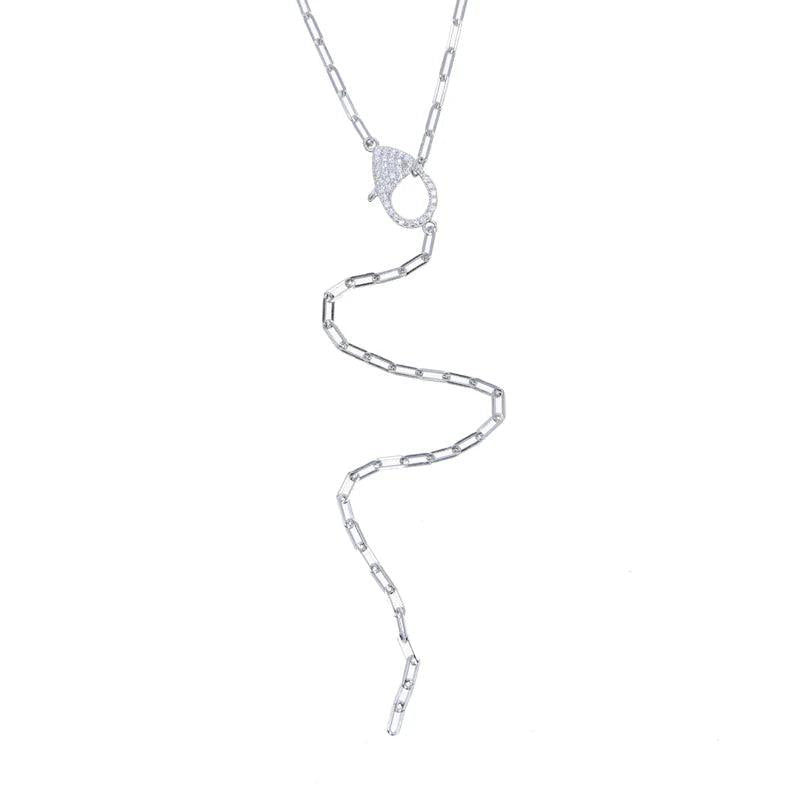 925 Silver CZ Lobster Clasp Paper Clip Chain Lariat Necklace