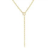 925 Silver CZ Lobster Clasp Paper Clip Chain Lariat Necklace