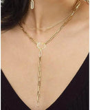 925 Silver CZ Lobster Clasp Paper Clip Chain Lariat Necklace