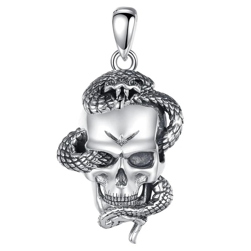 Eudora 925 Silver Skull Necklace Gothic Pendant Hip Hop