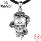 Eudora 925 Silver Skull Necklace Gothic Pendant Hip Hop