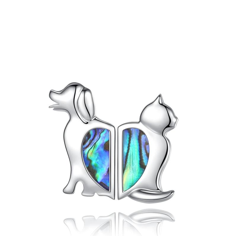 925 Silver Cat Dog Necklace Set Abalone Shell BFF Jewelry Sisters