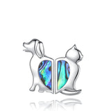 925 Silver Cat Dog Necklace Set Abalone Shell BFF Jewelry Sisters