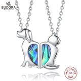 925 Silver Cat Dog Necklace Set Abalone Shell BFF Jewelry Sisters
